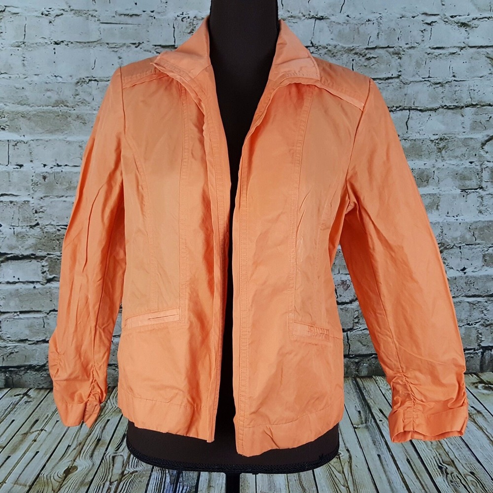 CHICOS Orange Lightweight‎ Open Front Jacket Blazer Windbreaker Size 1